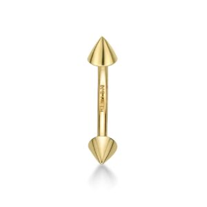 Lavari Jewelers 16 Gauge Spike Curved Barbell Eyebrow Stud for Women - 14k Yellow Gold Stud Ring - 5/16 Inches (7.9mm) Body Jewelry - Unisex Hypoallergenic Piercing Jewelry - 16G Body Piercing for Men