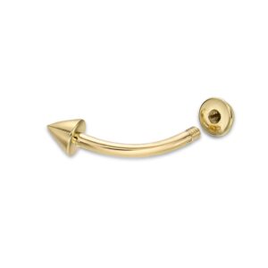 Lavari Jewelers 16 Gauge Spike Curved Barbell Eyebrow Stud for Women - 14k Yellow Gold Stud Ring - 5/16 Inches (7.9mm) Body Jewelry - Unisex Hypoallergenic Piercing Jewelry - 16G Body Piercing for Men