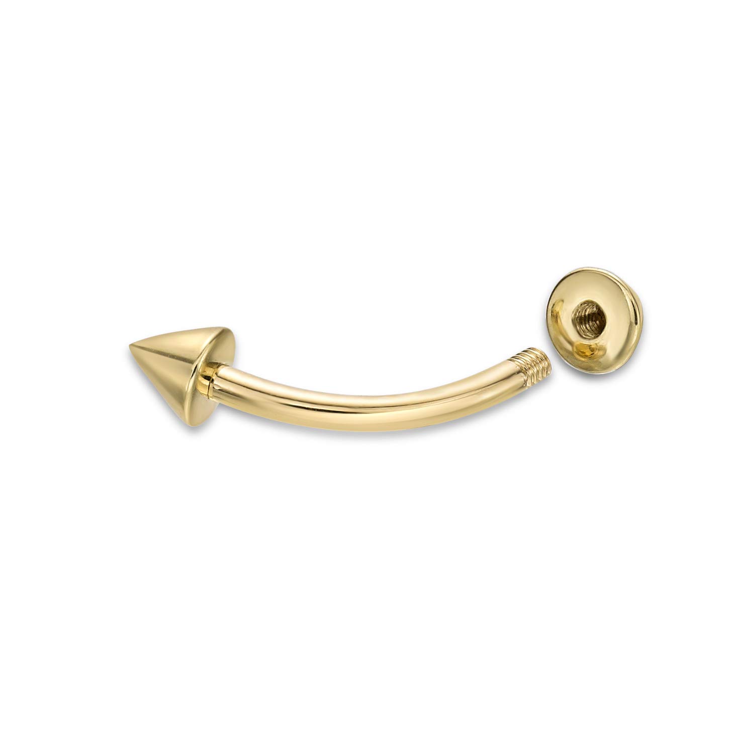 Lavari Jewelers 16 Gauge Spike Curved Barbell Eyebrow Stud for Women - 14k Yellow Gold Stud Ring - 5/16 Inches (7.9mm) Body Jewelry - Unisex Hypoallergenic Piercing Jewelry - 16G Body Piercing for Men