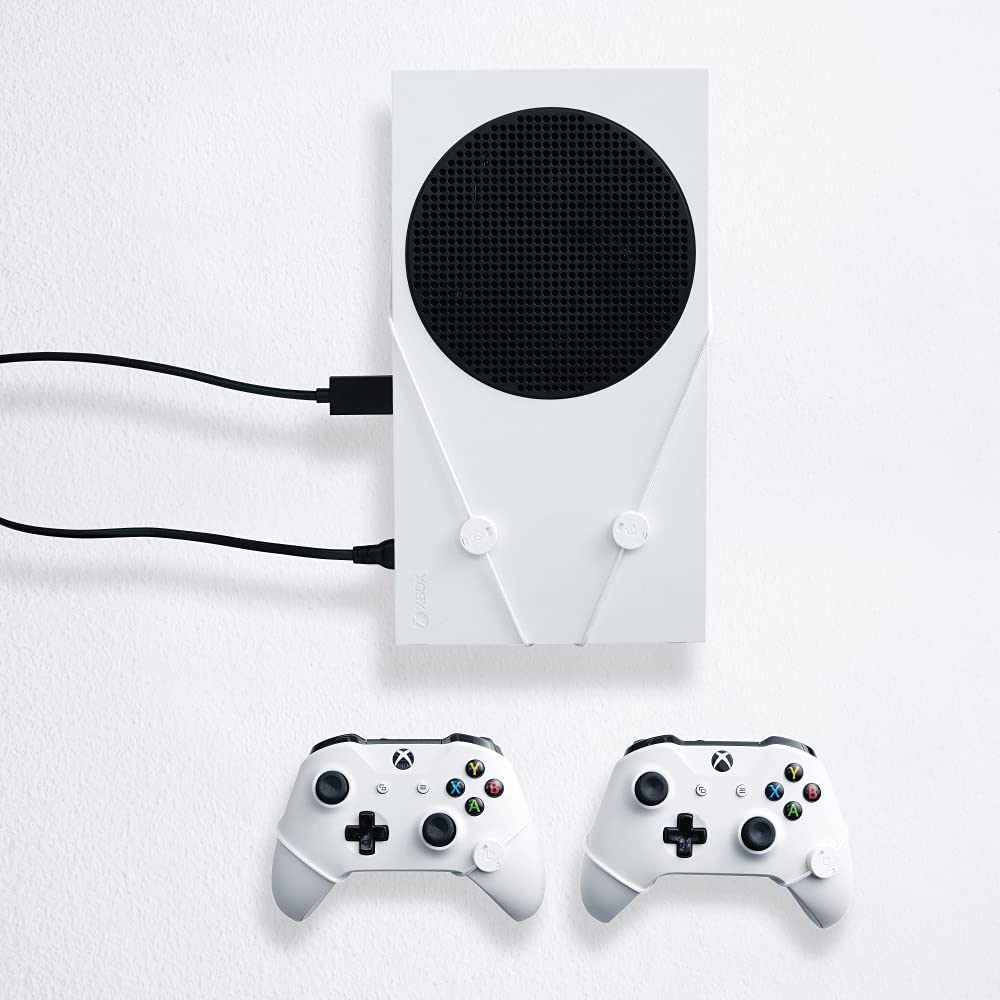 Xbox Series S & Controllers Wall Mount by FLOATING GRIP - Mounting Bundle for Hanging Consoles 2 Controllers - Strong & Slim Ropes - Effective Ventilation, Cable Management, Easy-to-Install System