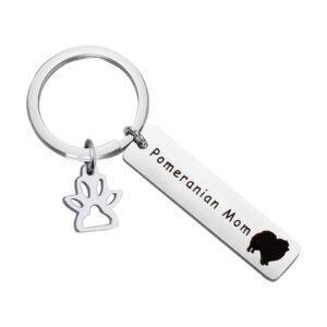 LQRI Pomeranian Pom Jewelry Pomeranian Mom Pomeranian Dad Keychain with Dog Paw Charm Pomeranian Gifts for Pomeranian Owner (Pomeranian mom)