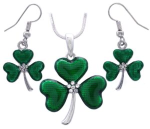 soulbreezecollection st. patricks day irish good luck charm shamrock 4 leaf clover earrings necklace pendant set