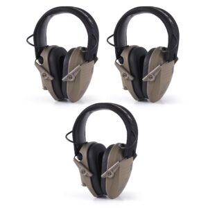 walker's razor slim shooter electronic hunting folding hearing protection earmuffs with 23db noise reduction & sound amplification, dark earth, 3 pack