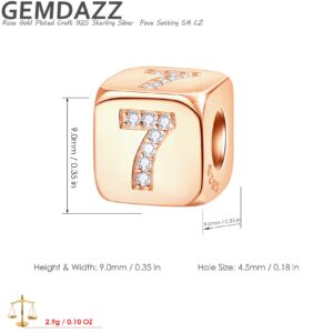 Lucky Number 7 Rose Gold Dice Charm with CZ Stones, 925 Sterling Silver Cube Digit Beads fits Pandora Birthday Anniversary Bracelet, Gifts for Family/Lover/Friends/Mom