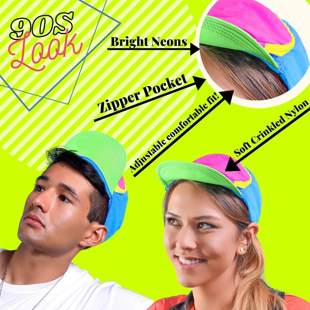 Fanny Pack Hat Nylon| 80s/90s Cap for Men | Retro Cap for Women |Zipper Pocket - Tri-Color/Neon/Vibe/CMYK Bundle