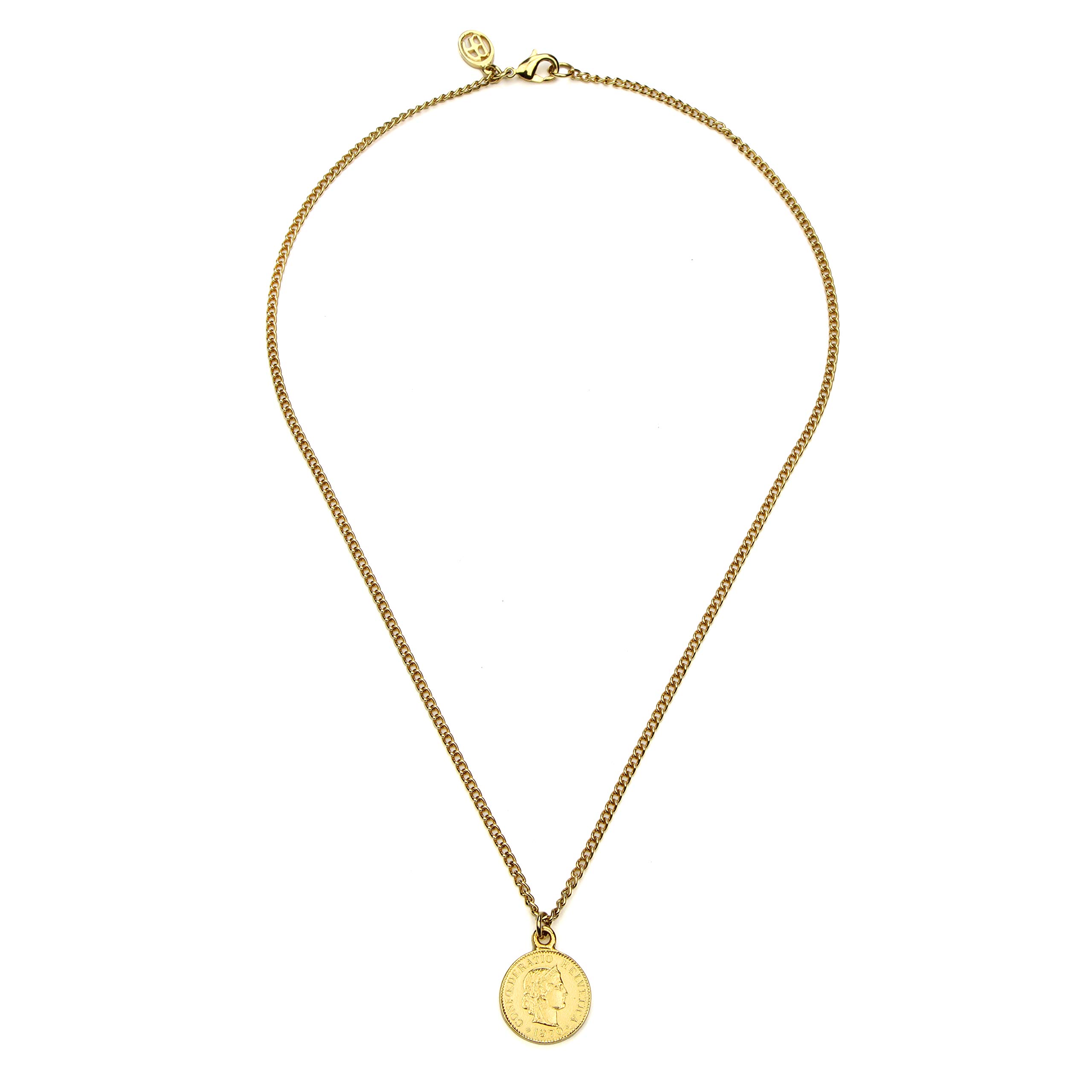 Ben-Amun Jewelry ""Moroccan Single Small Coin Pendant 24k Gold Plated Necklace for Men and Women, gold small coin, one size (50678)