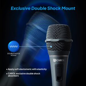 CAROL Dynamic Karaoke Microphone - Wired Microphone for Singing, Handheld Super-Cardioid Karaoke Mic, Microphone w/ 15ft Detachable XLR to 1/4" Cable and Mic Holder - Σ-Plus 3