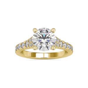 Certified Solitaire Engagement Ring Studded with 0.57 Ct IJ-SI Side Round Natural & 2.34 Ct G-VS2 Round Moissanite Diamond in 18K White/Yellow/Rose Gold for Women on Her Birthday