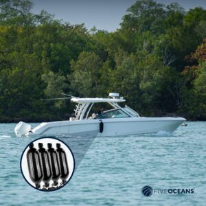 Five Oceans 4-Pack Boat Fenders - 4.5 x 16-Inch, Black - Boat Bumpers for Docking - 4 Ropes Lines 3/8-Inch x 5-Ft - Inflator Pump and 4 Needles for Pontoon Fishing Bass Sport Boats Sailboats - FO4537