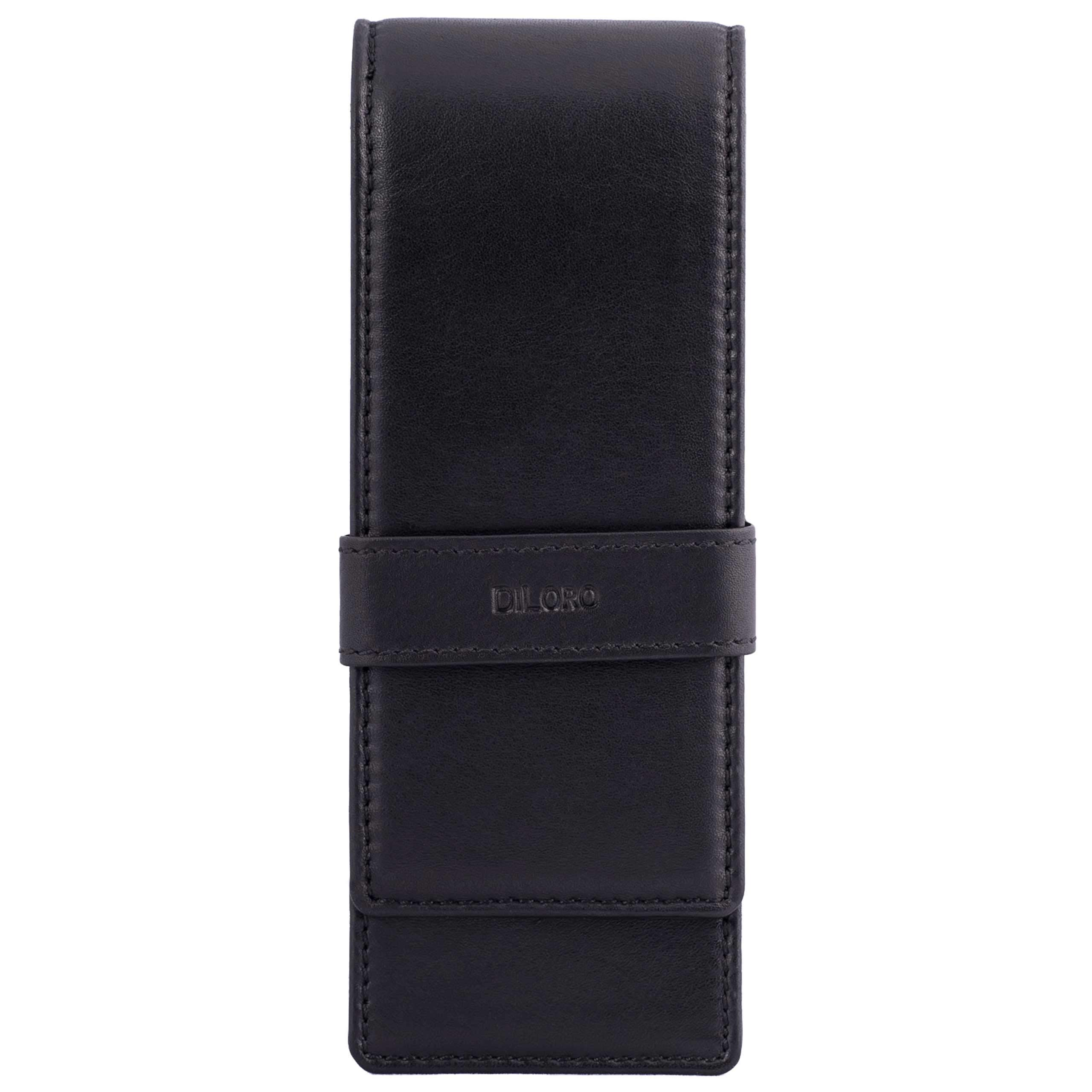 DiLoro Leather Triple Pen Case Pencil Pouch Holder for Three Fountain Ballpoint Rollerball Pens and Pencils (Black)