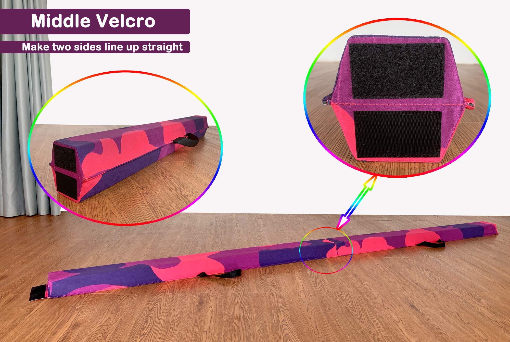 Marfula 6 FT / 8 FT / 9 FT Folding Gymnastics Beam Foam Balance Floor Beam - Extra Firm - Suede Cover - Anti Slip Bottom with Carry Bag For Kids/Adults Home Use (Pink Purple-Camo, 6 FT)