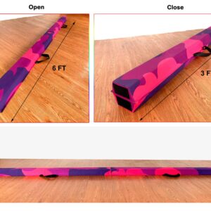 Marfula 6 FT / 8 FT / 9 FT Folding Gymnastics Beam Foam Balance Floor Beam - Extra Firm - Suede Cover - Anti Slip Bottom with Carry Bag For Kids/Adults Home Use (Pink Purple-Camo, 6 FT)