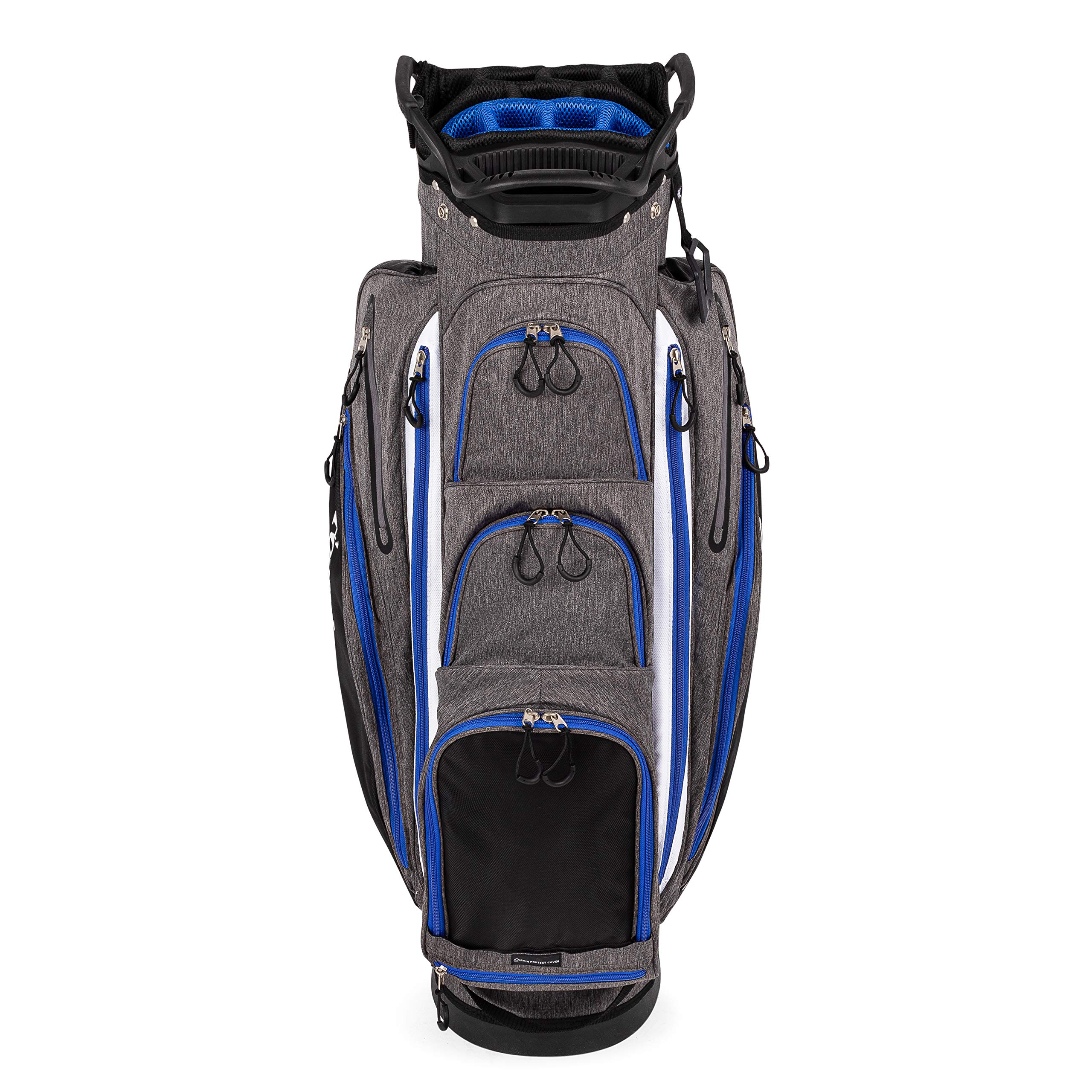 Founders Club Franklin Golf Push Cart Bag -Riding -Full Rain Cover -Secure Base -Light Weight -15 Way Full Length Divider-External Putter Tube-Embroidery Panel (Blue)