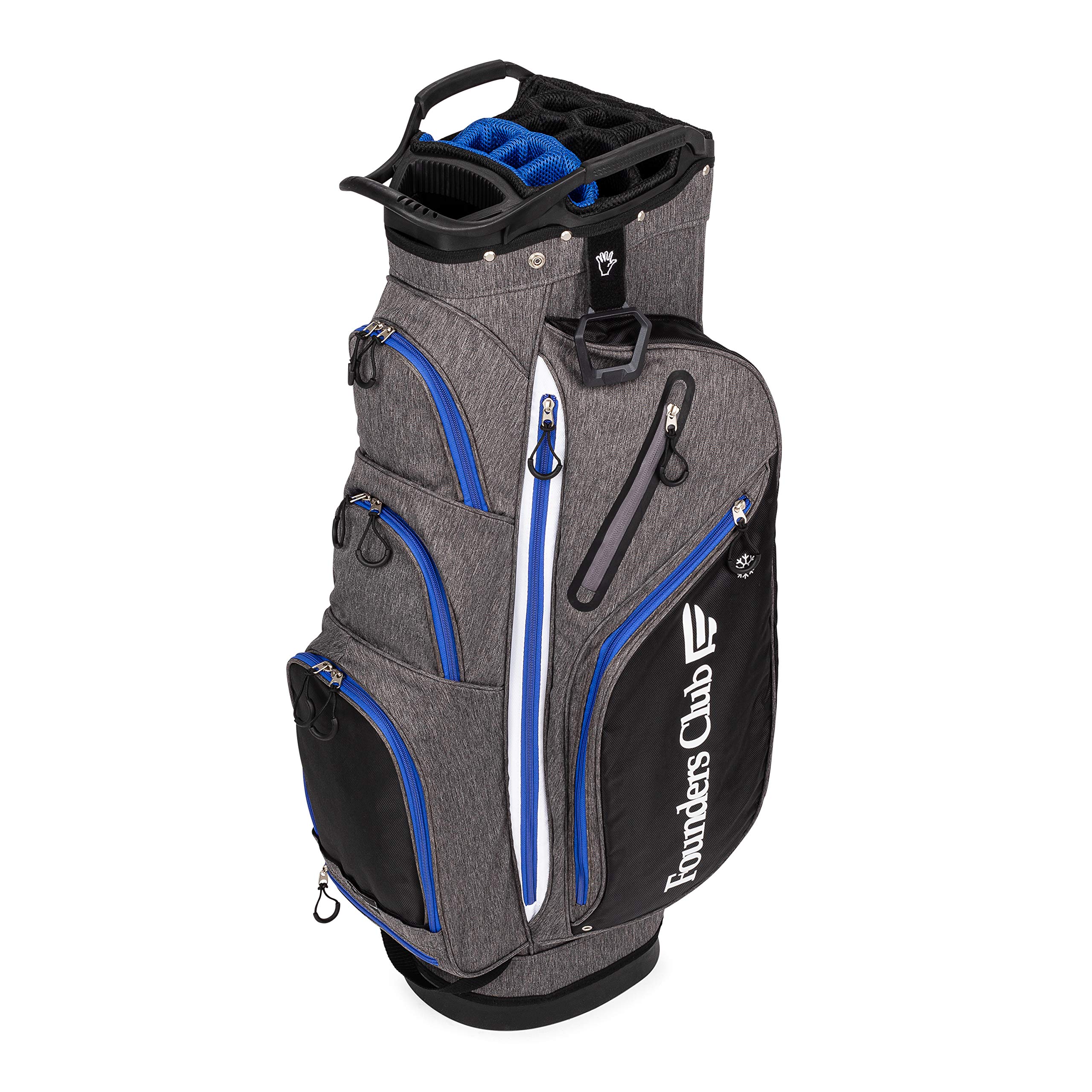 Founders Club Franklin Golf Push Cart Bag -Riding -Full Rain Cover -Secure Base -Light Weight -15 Way Full Length Divider-External Putter Tube-Embroidery Panel (Blue)