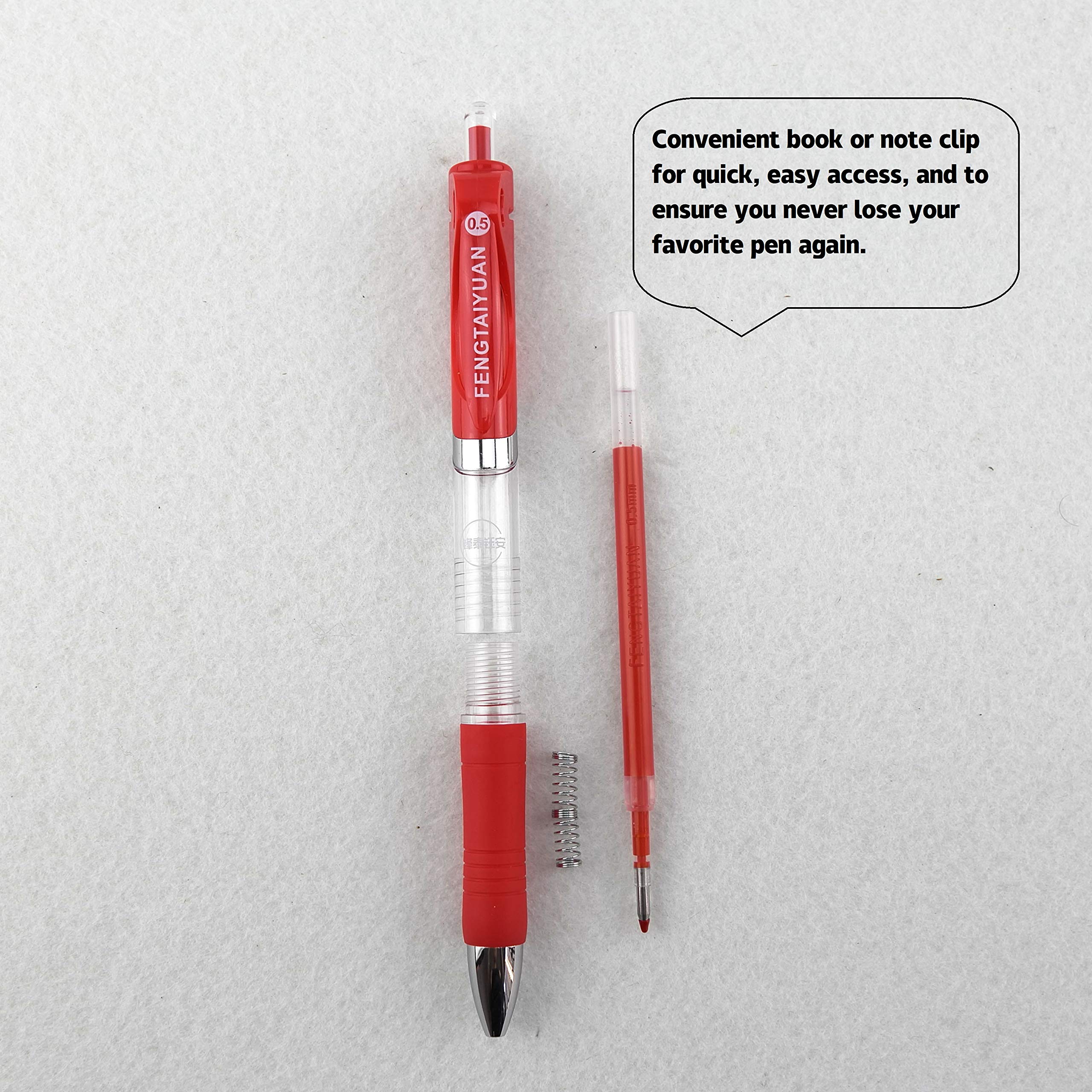 Fengtaiyuan ADRP18, Retractable Gel Pens, 0.5mm, Red Ink, Fine Point, Writting Smooth, 18 Pack (Red-ADRP18)