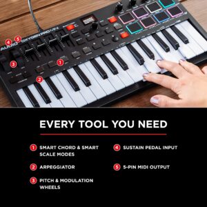 M-Audio Oxygen Pro Mini – 32 Key USB MIDI Keyboard Controller With Beat Pads, MIDI assignable Knobs, Buttons & Faders and Software Suite Included