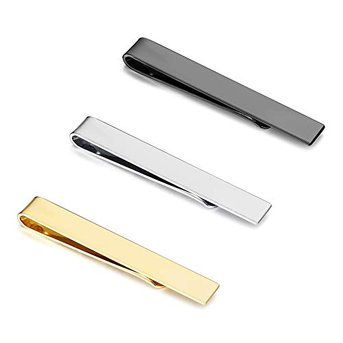 YADOCA 3 Pcs Tie Clips for Men Tie Bar Set Necktie Clips for Wedding Anniversary Business Black Silver-Tone Gold-Tone