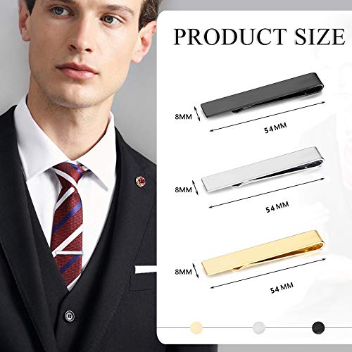 YADOCA 3 Pcs Tie Clips for Men Tie Bar Set Necktie Clips for Wedding Anniversary Business Black Silver-Tone Gold-Tone