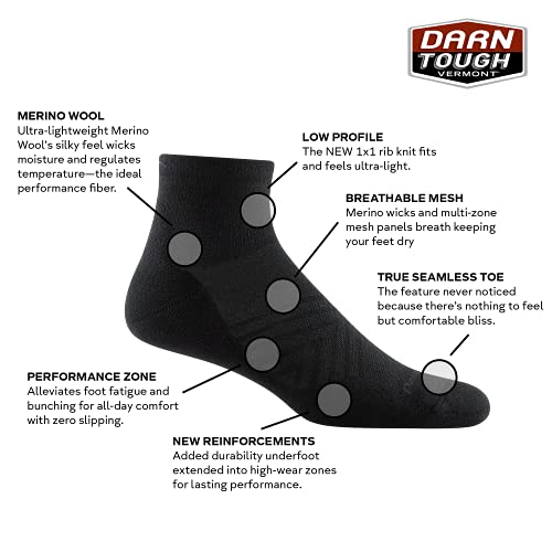 Darn Tough (1055) Run Coolmax 1/4 Ultra-Lightweight with Cushion Men's Sock - (Black, Large)