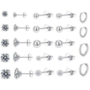 kanoue 12 pairs stainless steel small stud earrings for women multipack,cubic zirconia earrings set silver stud earrings for women,hypoallergenic earrings for women hoop earrings