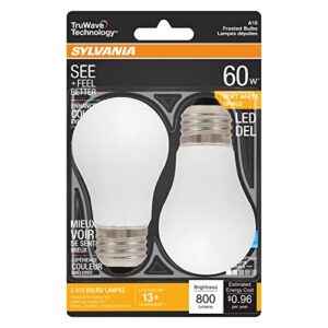 SYLVANIA LED TruWave Natural Series Ceiling Fan / Fixture Light Bulb, 60W A15 Soft White Medium Base, Dimmable, Frosted - 2 Pack