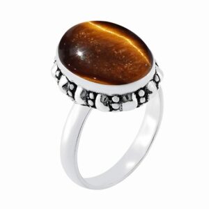 MIRRAMOR Natural Tiger Eye Ring Size 7 925 Silver Overlay Solitaire Ring for Women