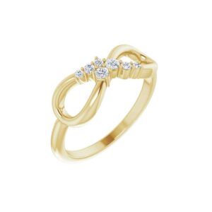 Solid 14k Yellow Gold 1/8 Cttw Diamond Infinity-Inspired Ring Band (.13 Cttw) (Width = 6.7mm) - Size 7