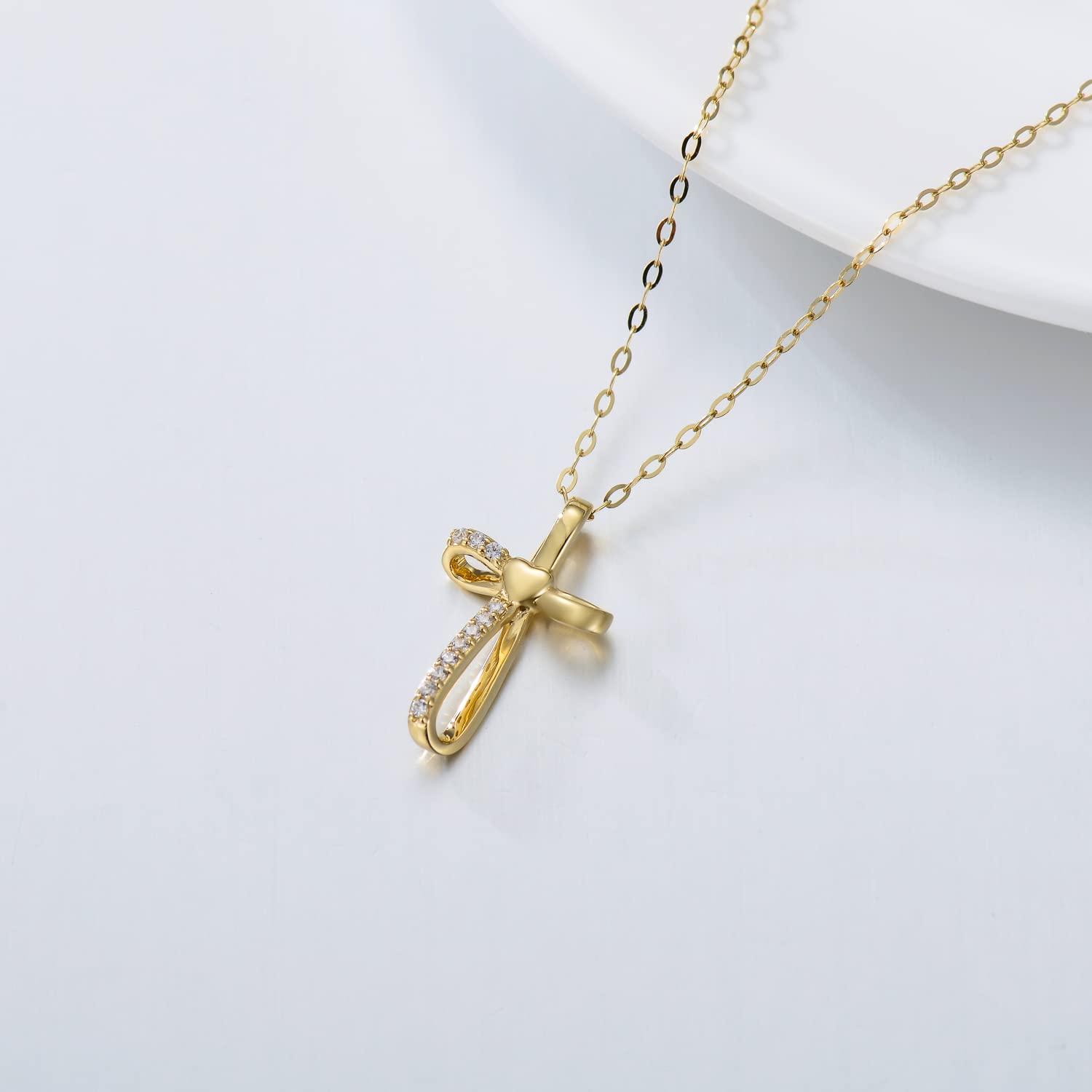 Rikelus 14k Real Gold Cross Necklace for Women Girls,Yellow Gold Cross Pendant Necklace Faith Jewelry Gifts for Birthday Christmas 16+2 inch