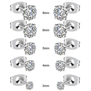 KANOUE 12 Pairs Stainless Steel Small Stud Earrings For Women Multipack,Cubic Zirconia Earrings Set Silver Stud Earrings for women,Hypoallergenic Earrings For Women Hoop Earrings