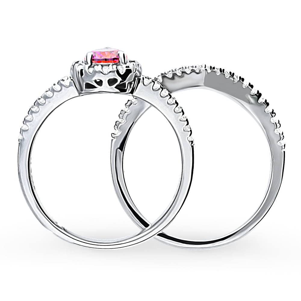 BERRICLE Sterling Silver Halo Wedding Engagement Rings Red Pear Cut Cubic Zirconia CZ Split Shank Ring Set for Women, Rhodium Plated Size 4