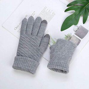 Eseres Grey Gloves Knitted Warm Gloves for Men Women Unisex Touch Screen Fleece Lined Stretchy Mittens Men-Grey