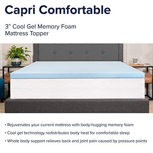 Flash Furniture Capri Comfortable Sleep 3 inch Cool Gel Mattress Topper, CertiPUR-US Certified Memory Foam, Full