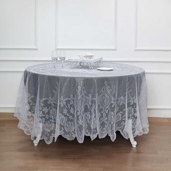 Tableclothsfactory 90" White Premium Lace Round Tablecloth for Banquet Party Wedding Event Home Decor