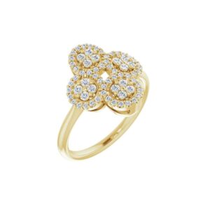 Solid 14k Yellow Gold 1/2 Cttw Diamond Clover Ring Band (.50 Cttw) (Width = 14.3mm) - Size 5