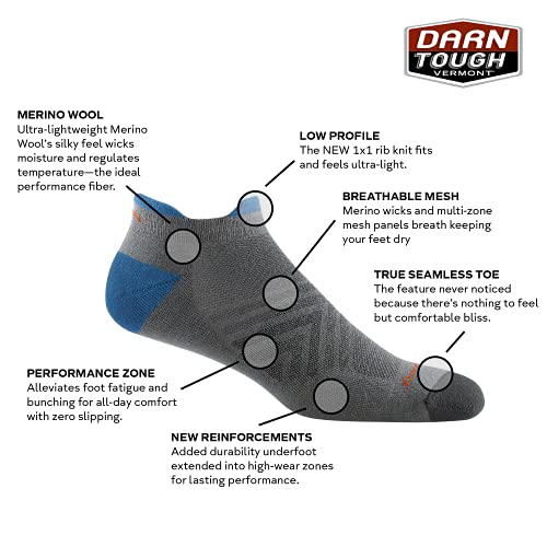 Darn Tough (1054) Run Coolmax No Show Tab Ultra-Lightweight with Cushion Men's Sock - (Gray, Large)