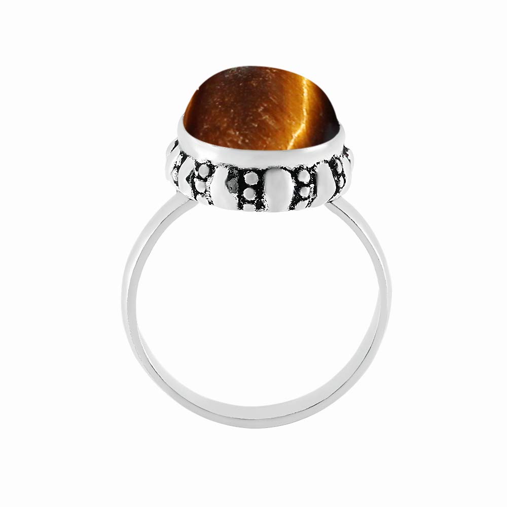 MIRRAMOR Natural Tiger Eye Ring Size 7 925 Silver Overlay Solitaire Ring for Women