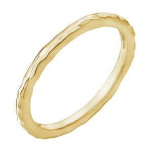 solid 14k yellow gold 2mm hammered stackable wedding anniversary ring band - size 5