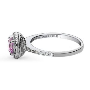 BERRICLE Sterling Silver Halo Purple Round Cubic Zirconia CZ Fashion Ring for Women, Rhodium Plated Size 4