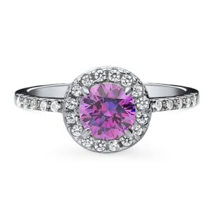 BERRICLE Sterling Silver Halo Purple Round Cubic Zirconia CZ Fashion Ring for Women, Rhodium Plated Size 4