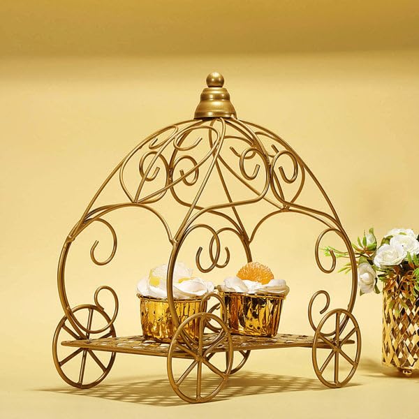 Tableclothsfactory 11" Gold Cinderella Pumpkin Carriage Centerpiece, Decorative Princess Carriage