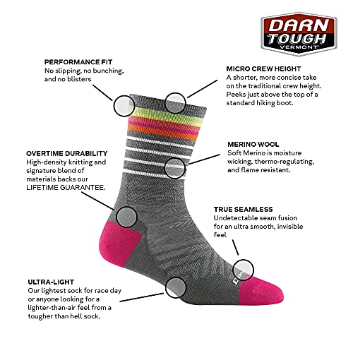 Darn Tough Women's Stride Micro Crew Ultra-Lightweight - Large Gray Merino Wool Socks for Running