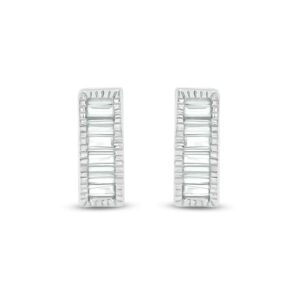 Cali Trove, 1/10cttw Baguette Bar Stud Earrings for Women in 14k White Gold, Women?s Bar Earrings with White Baguette Diamonds in White Gold, Mini Bar-Shape Stud Earrings with Diamonds and Milgrain