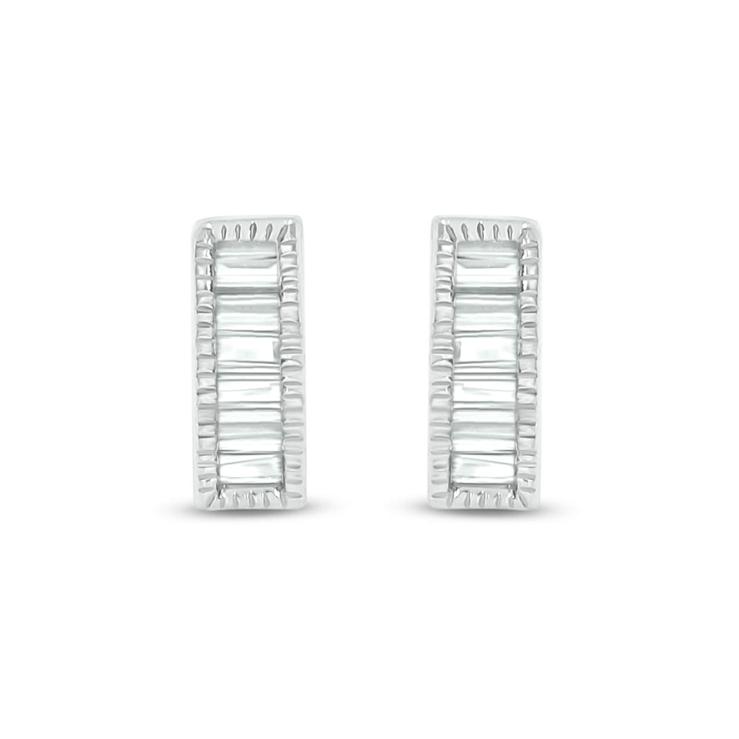 Cali Trove, 1/10cttw Baguette Bar Stud Earrings for Women in 14k White Gold, Women?s Bar Earrings with White Baguette Diamonds in White Gold, Mini Bar-Shape Stud Earrings with Diamonds and Milgrain