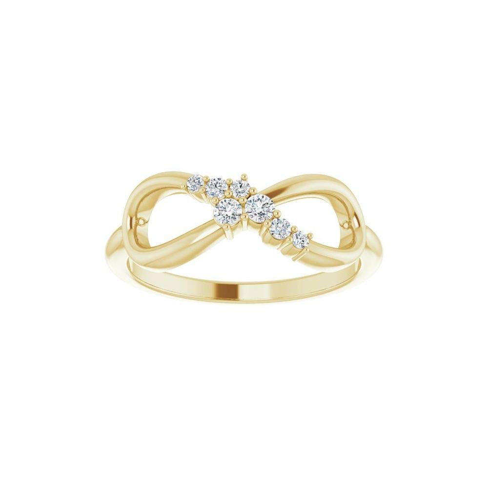 Solid 14k Yellow Gold 1/8 Cttw Diamond Infinity-Inspired Ring Band (.13 Cttw) (Width = 6.7mm) - Size 7