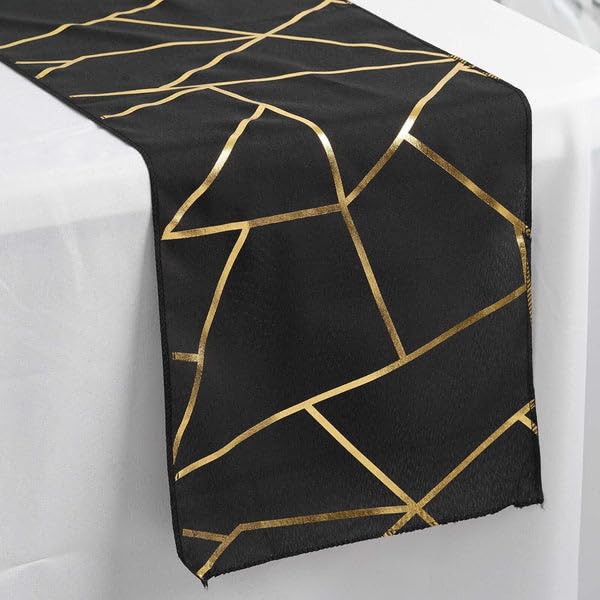 Tableclothsfactory 9 Ft Metallic Black/Gold Foil Geometric Pattern Blush Polyester Table Runner