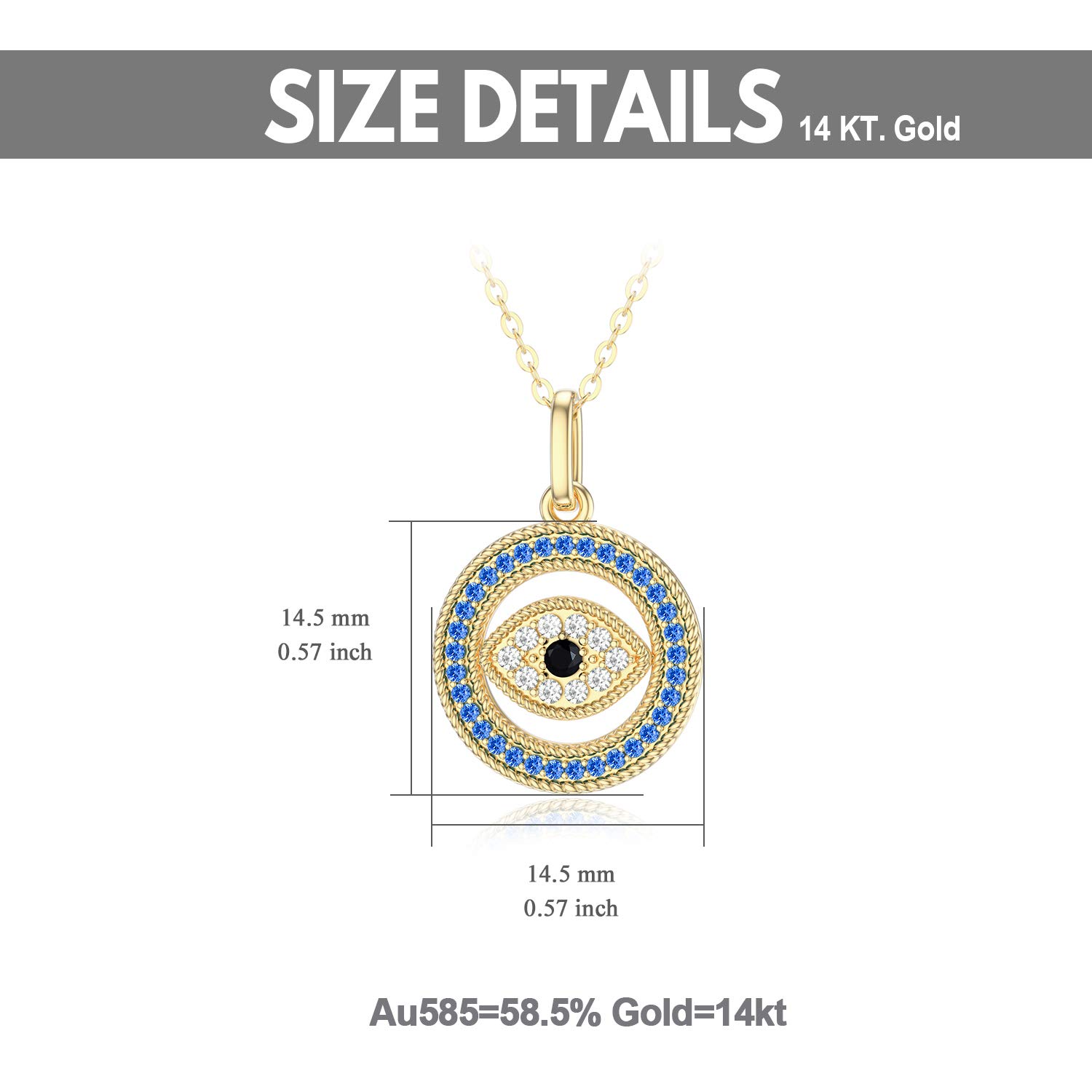 SISGEM 14K Real Gold Evil Eye Necklaces for Women, Yellow Gold Halo Pendant with Fine 5A Cubic Zirconia Lucky Protection Jewelry Gifts for Her, Wife, Mom 16-18 Inch