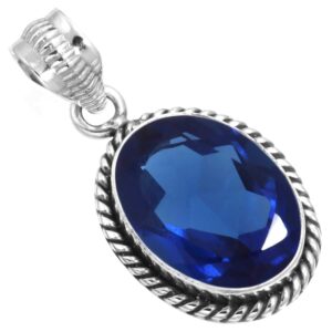 jeweloporium 925 sterling silver pendant for women blue sapphire simulated gemstone boho silver pendant necklace anniversary - gift statement jewelry