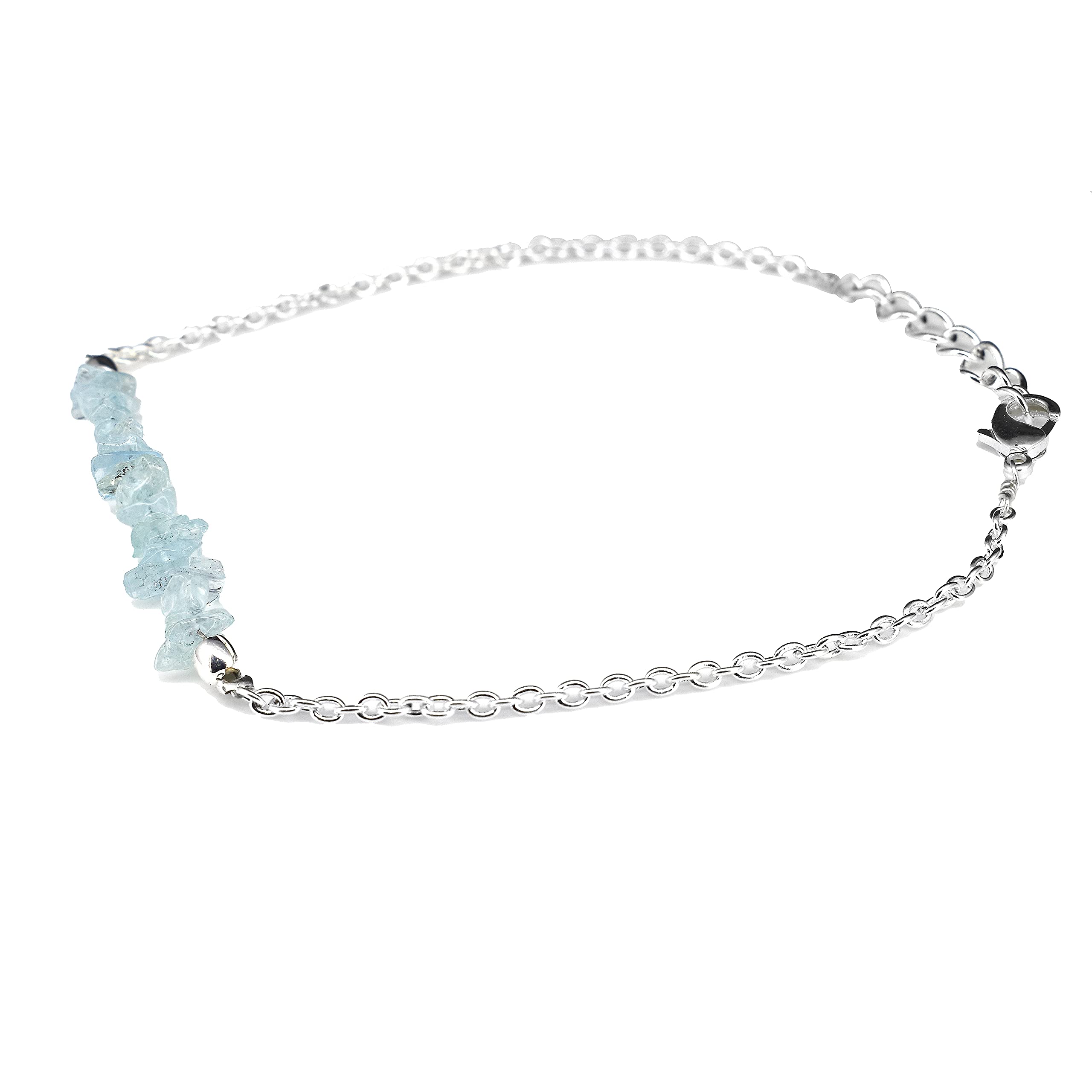 Gempires Natural Aquamarine Chips Bar Bracelet, March Birthstone, Energy Healing Crystals, Gift for Her, Gemstone Jewelry 8 inch (Aquamarine)