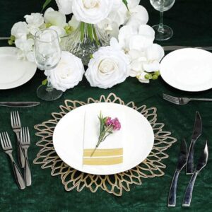 TABLECLOTHSFACTORY 6 Pack | 15" Gold Floral Vinyl Placemats | Non Slip Dining Table Placemats For Wedding Events Birthday Party