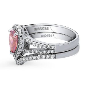 BERRICLE Sterling Silver Halo Wedding Engagement Rings Red Pear Cut Cubic Zirconia CZ Split Shank Ring Set for Women, Rhodium Plated Size 4